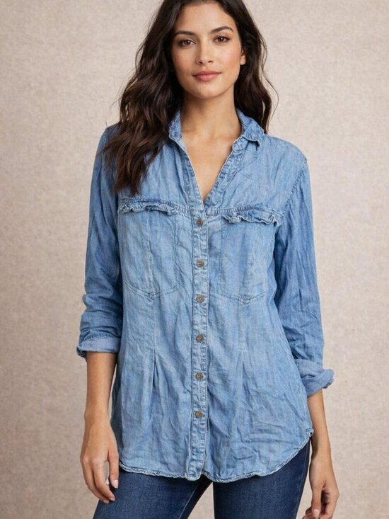 Hester & Orchard Tops - Hester & Orchard Women’s Medium Blue Tencel Buttondown Blouse